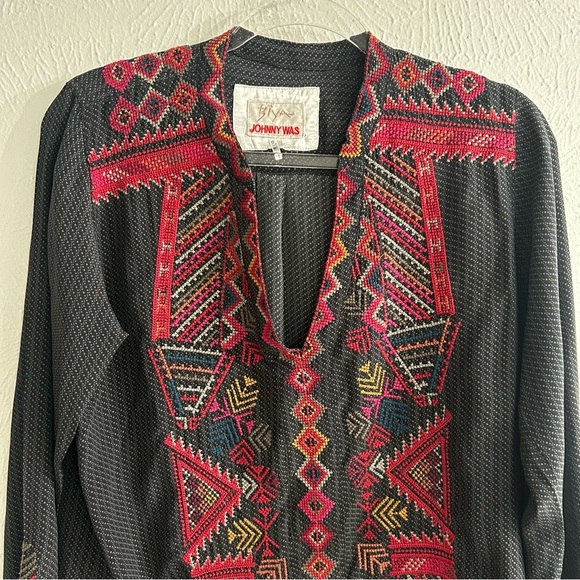 Biya by Johnny Was black embroidered silk tunic size S - Picture 4 of 7